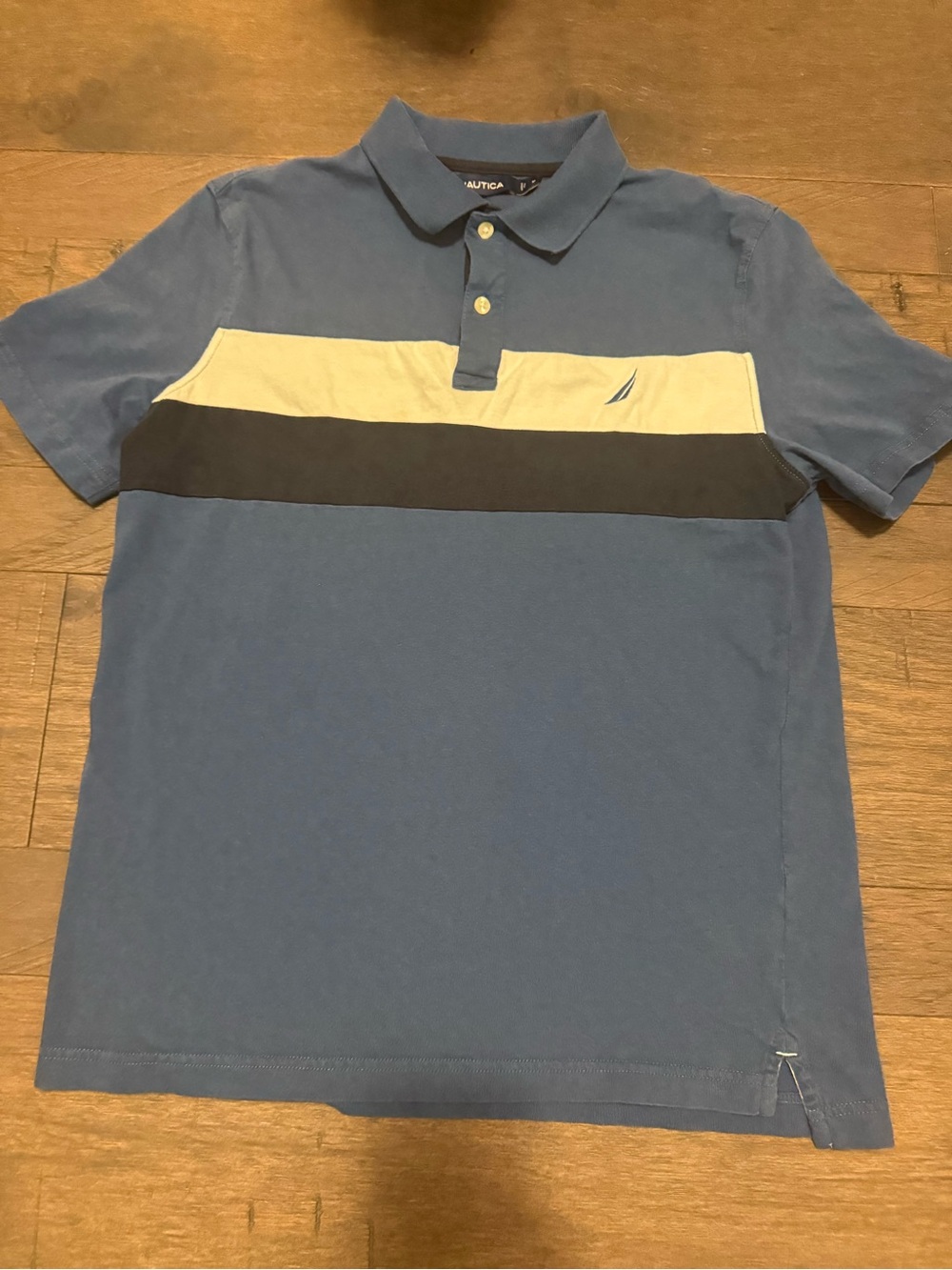 Nautica Men’s Blue Colorblock blue and white Polo Shirt medium